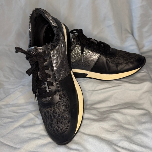 Michael Kors Shoes - Michael Kors Black & Silver Metallic Logo Sneakers – Women’s Size 10